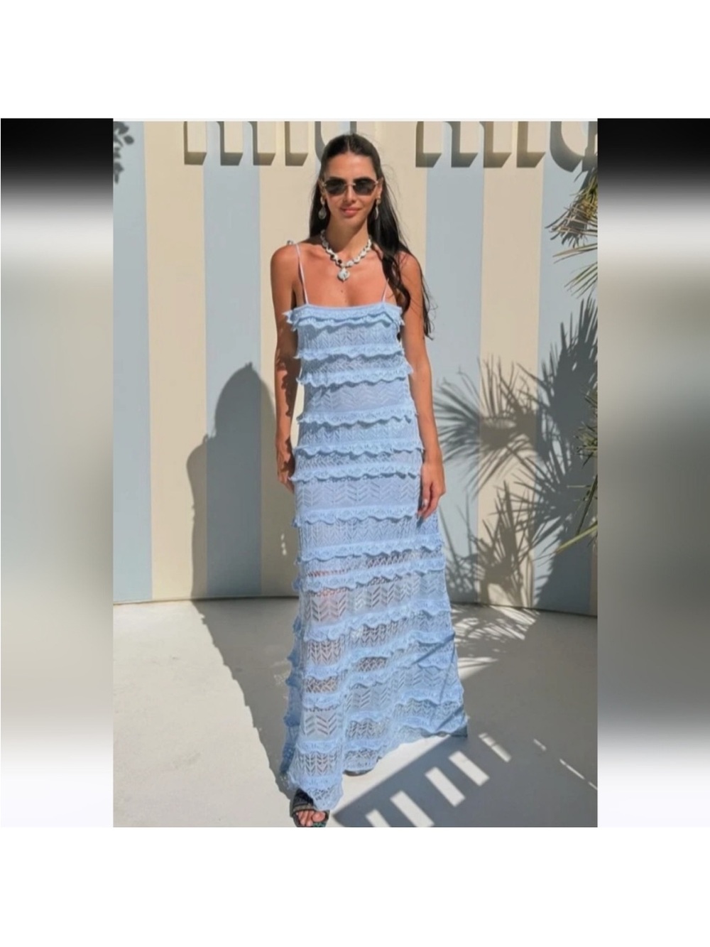 Zara RUFFLED MAXI DRESS Blue